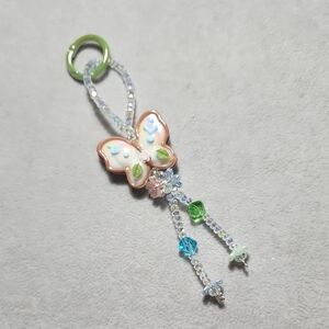 Butterfly Beaded Keychain Charm in Pastel Pink and Green
